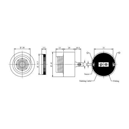 LF-PB43P28A, zumbador piezoel&#xE9;ctrico para circuito de controlador incorporado