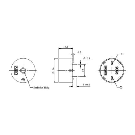 LF-PB24P34F-A, zumbador piezoel&#xE9;ctrico para circuito controlador incorporado