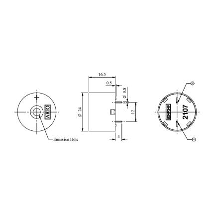 LF-PB24P34F-001, zumbador piezoel&#xE9;ctrico para circuito controlador incorporado