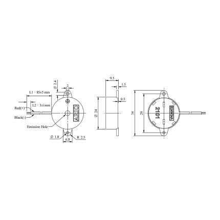 LF-PB24W34A, zumbador piezoel&#xE9;ctrico para circuito controlador incorporado