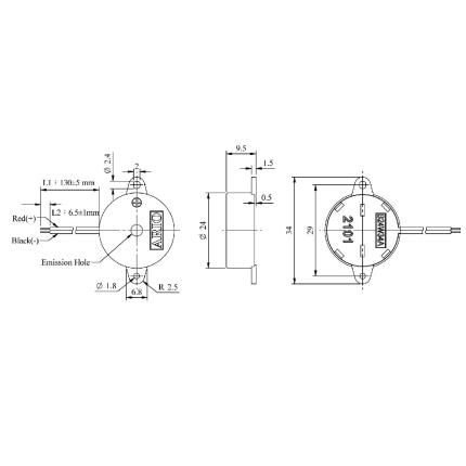 LF-PB24W34A-A, Piezoelektrischer Summer f&#xFC;r integrierte Treiberschaltung