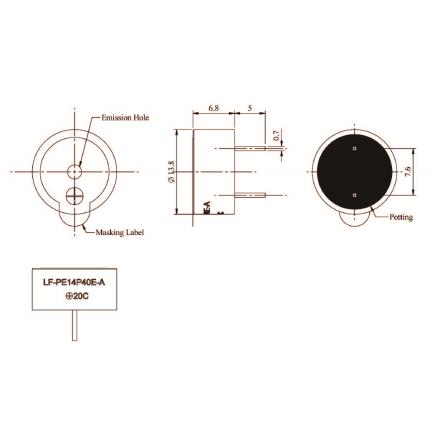 LF-PE14P40E-A, zumbador piezoel&#xE9;ctrico para circuito controlador incorporado